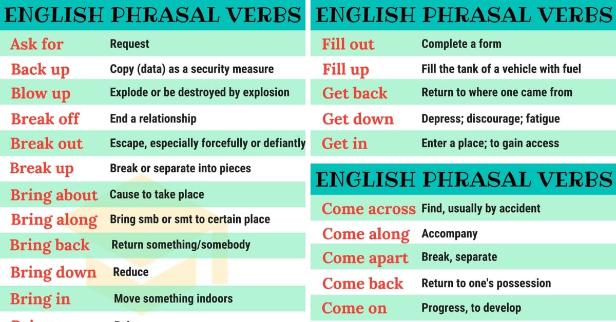 phrasal verbs list with examples